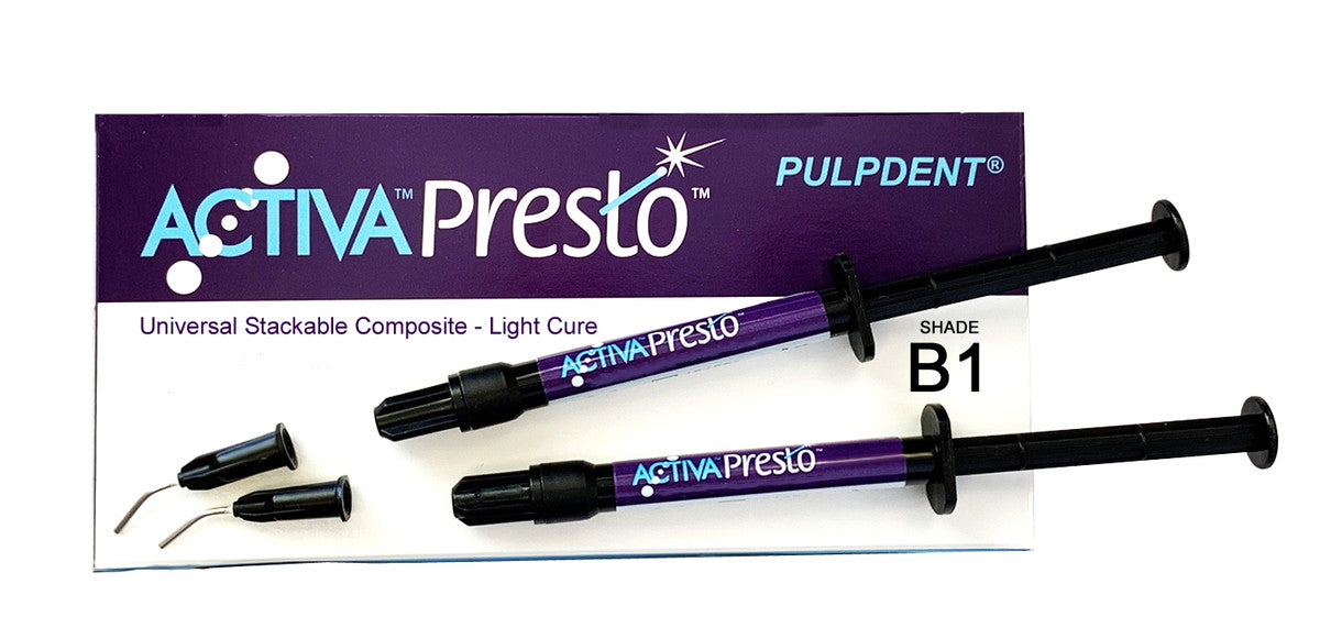 Pulpdent VPF1B1 ACTIVA Presto Universal Stackable Composite Syringe B1 2/Pk 1.2mL Pulpdent VPF1B1 ACTIVA Presto Universal Stackable Composite Syringe B1 2/Pk 1.2mL